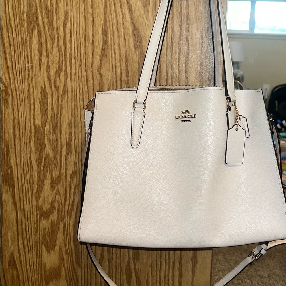 Coach White Leather Tote with gold Hardware